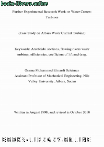 قراءة و تحميل كتابكتاب Further Experimental Research Work on Water Current Turbines PDF