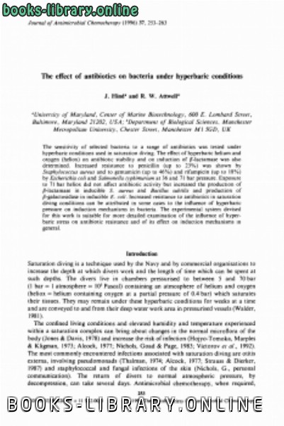 ❞ كتاب The effect of antibiotics on bacteria under hyperbaric conditions ❝ 