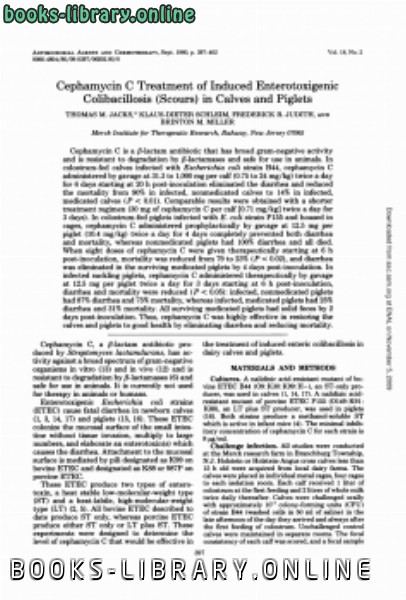 قراءة و تحميل كتاب Cephamycin C Treatment of Induced Enterotoxigenic Colibacillosis (Scours) in Calves and Piglets PDF