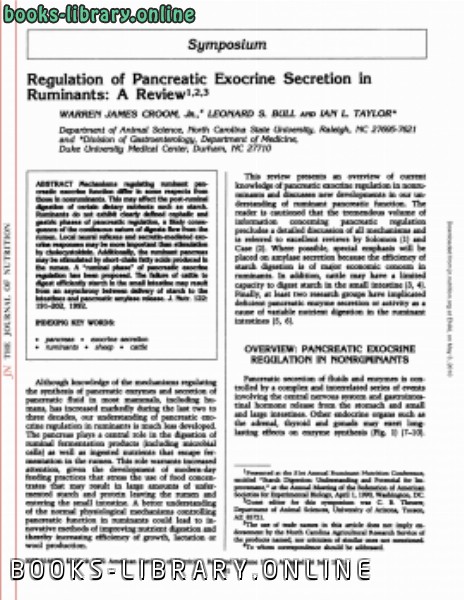Regulation of Pancreatic Exocrine Secretion in Ruminants A Review