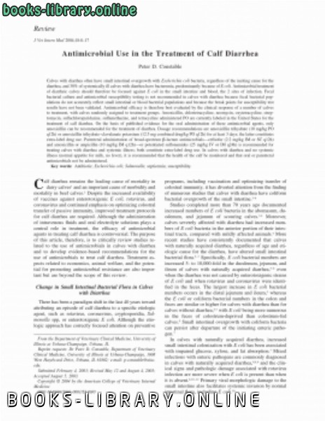 قراءة و تحميل كتابكتاب Antimicrobial Use in the Treatment of Calf Diarrhea PDF
