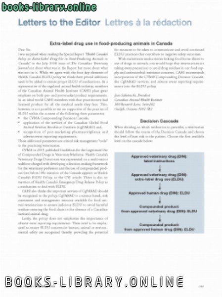 ❞ كتاب Extralabel drug use in foodproducing animals in Canada ❝  ⏤ كاتب غير معروف