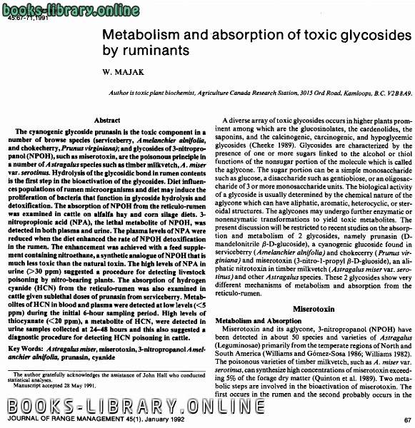 ❞ كتاب Metabolism and absorption of toxic glycosides by ruminants ❝  ⏤ كاتب غير معروف