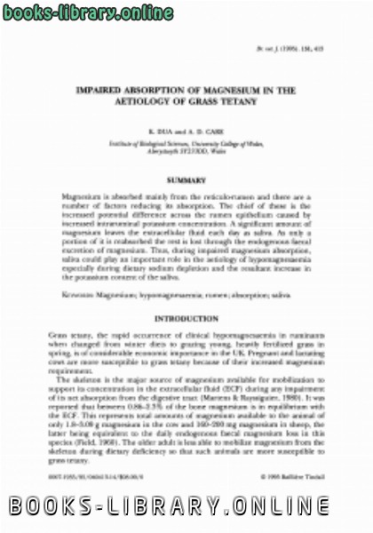 قراءة و تحميل كتابكتاب Impaired absorption of magnesium in the aetiology of grass tetany PDF