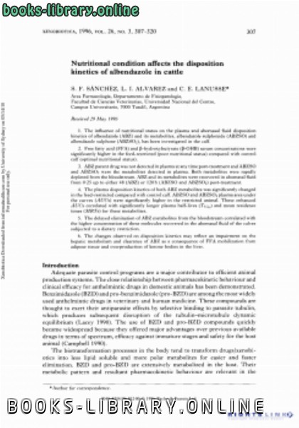 Nutritional condition affects the disposition kinetics of albendazole in cattle