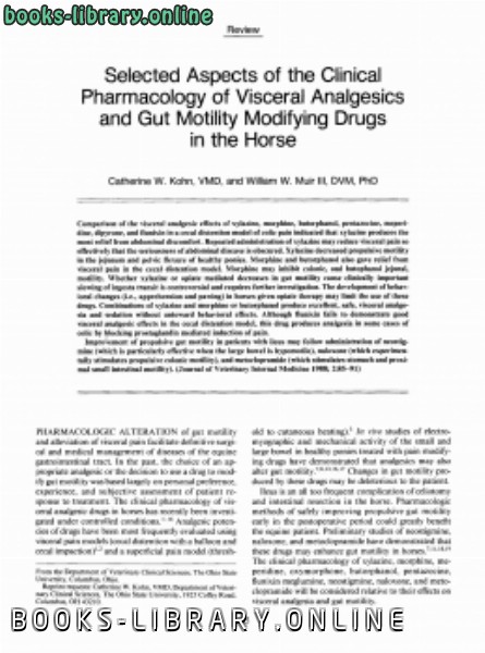 ❞ كتاب Pharmacology of Visceral Analgesics and Gut Motility Modifying Drugs in the Horse ❝  ⏤ كاتب غير معروف