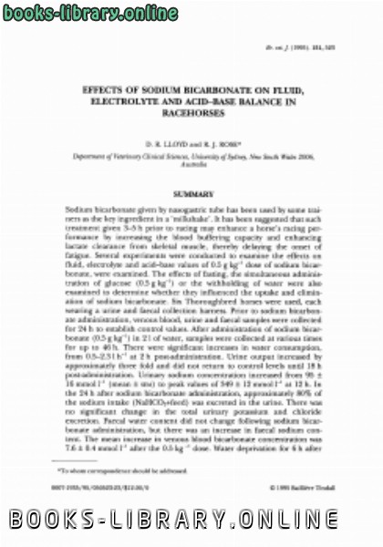 EFFECTS OF SODIUM BICARBONATE ON FLUID, ELECTROLYTE AND ACIDBASE BALANCE IN RACEHORSES