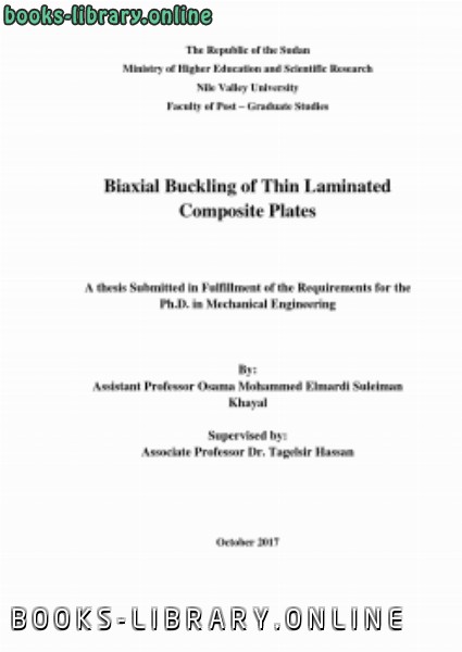 ❞ كتاب doctorate thesis entitled Biaxial Buckling of Thin Laminated Composite Plates ❝  ⏤ osama mohammed elmardi suleiman