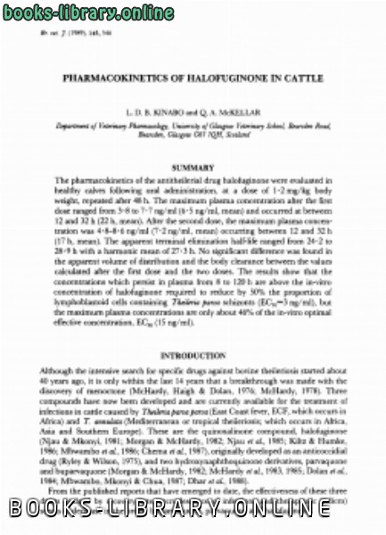 قراءة و تحميل كتابكتاب Pharmacokinetics of halofuginone in cattle PDF