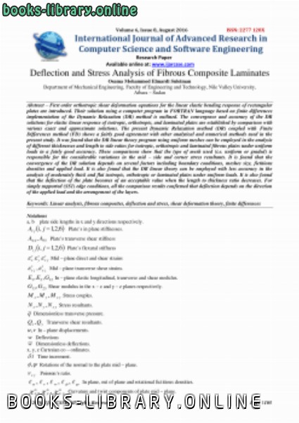 ❞ كتاب Deflection and Stress Analysis of Fibrous Composite Laminates ❝  ⏤ osama mohammed elmardi suleiman