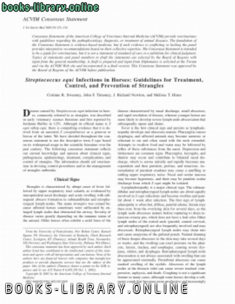 قراءة و تحميل كتابكتاب Streptococcus equi Infections in Horses Guidelines for Treatment, Control, and Prevention of Strangles (p 123-134) PDF