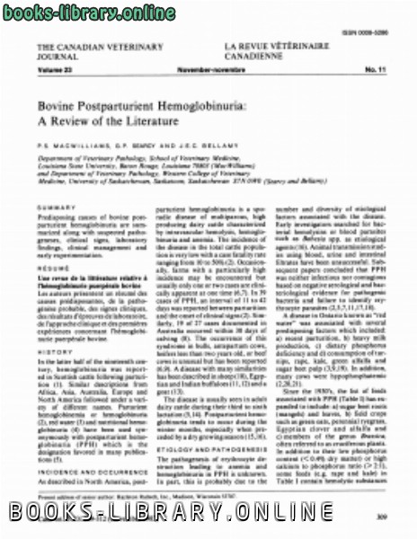 قراءة و تحميل كتابكتاب Bovine Postparturient Hemoglobinuria A Review of the Literature PDF