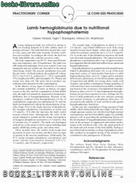 ❞ كتاب Lamb hemoglobinuria due to nutritional hypophosphatemia ❝  ⏤ كاتب غير محدد