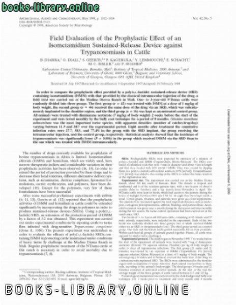 ❞ كتاب Field Evaluation of the Prophylactic Effect of an Isometamidium SustainedRelease Device against Trypanosomiasis in Cattle ❝  ⏤ كاتب غير معروف