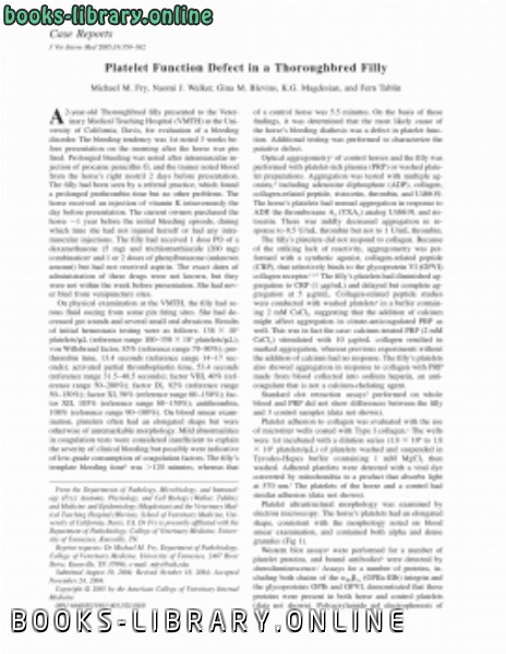 قراءة و تحميل كتاب Platelet Function Defect in a Thoroughbred Filly (p 359362) PDF