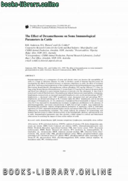 قراءة و تحميل كتاب The Effect of Dexamethasone on Some Immunological Parameters in Cattle PDF