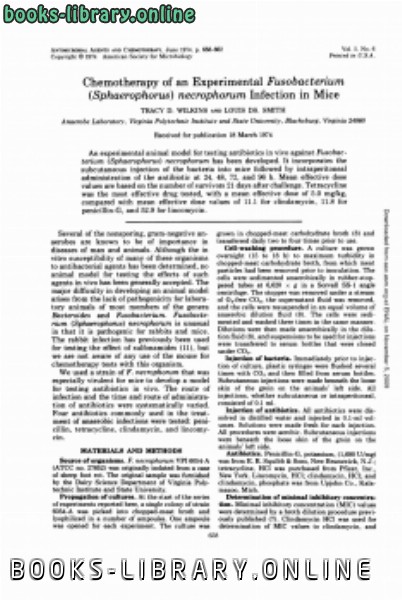❞ كتاب Chemotherapy of an Experimental Fusobacterium (Sphaerophorus) necrophorum Infection in Mice ❝  ⏤ كاتب غير معروف
