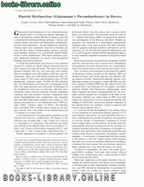 قراءة و تحميل كتاب Platelet Dysfunction (Glanzmann' s Thrombasthenia) in Horses (p 917919) PDF