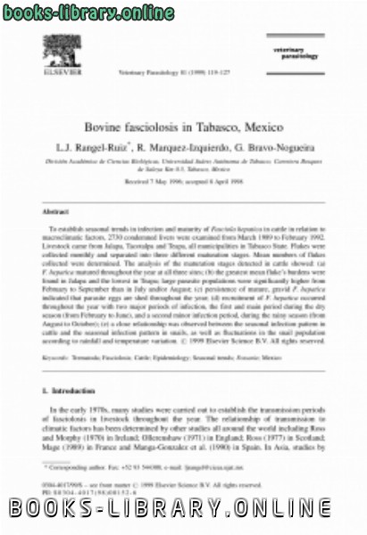 ❞ كتاب Bovine fasciolosis in Tabasco, Mexico ❝  ⏤ كاتب غير معروف