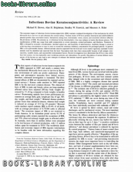 قراءة و تحميل كتابكتاب Infectious Bovine Keratoconjunctivitis PDF