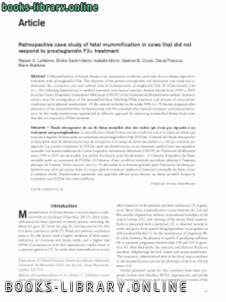 قراءة و تحميل كتاب Retrospective case study of fetal mummification in cows that did not respond to prostaglandin F2alpha treatment PDF