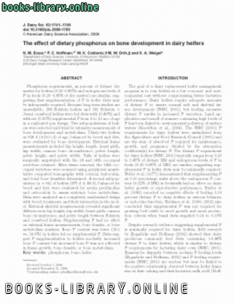 قراءة و تحميل كتابكتاب The effect of dietary phosphorus on bone development in dairy heifers PDF