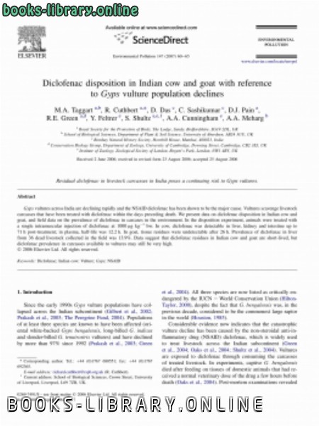 Diclofenac disposition in Indian cow and goat with reference to Gyps vulture population declines