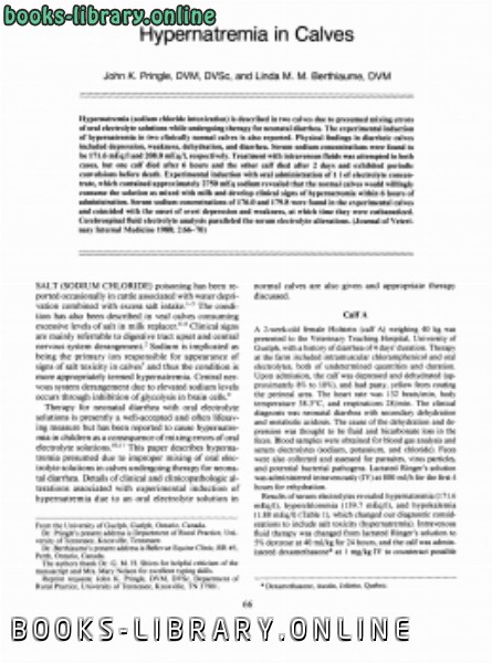 قراءة و تحميل كتابكتاب Hypernatremia in Calves PDF