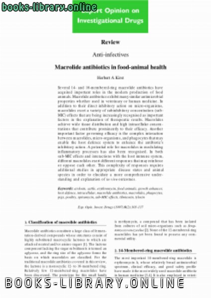 Macrolide antibiotics in foodanimal health
