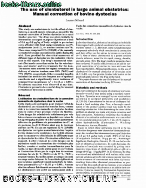 قراءة و تحميل كتابكتاب Use of Myometrial Relaxent in Manual Correction of Bovine Dystocia PDF