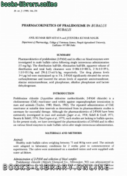 قراءة و تحميل كتابكتاب Pharmacokinetics of pralidoxime in Bubalus bubalis PDF