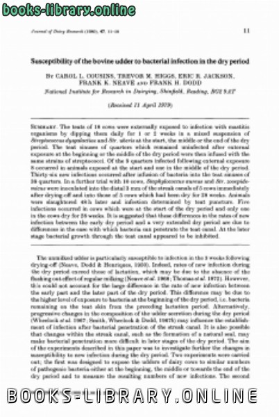 قراءة و تحميل كتاب Susceptibility of the bovine udder to bacterial infection in the dry period PDF