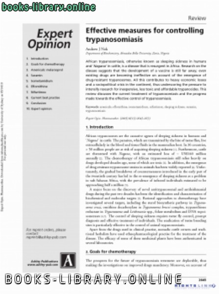 قراءة و تحميل كتابكتاب Effective measures for controlling trypanosomiasis PDF