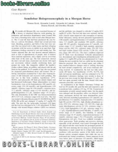 ❞ كتاب Semilobar Holoprosencephaly in a Morgan Horse (p 367372) ❝  ⏤ كاتب غير معروف