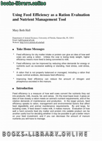 ❞ كتاب Using Feed Efficiency as a Ration Evaluation and Nutrient Management Tool ❝ 