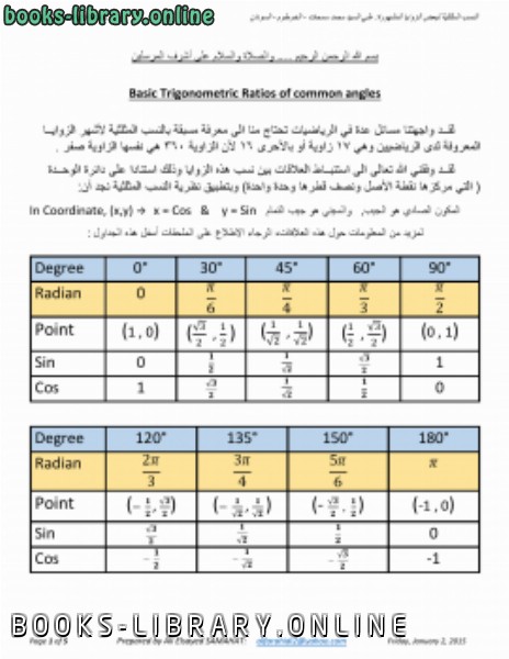 ❞ كتاب Trigonometric Ratios النسب المثلثية للزوايا المشهورة ❝  ⏤ علي السيد محمد سمحات - الخرطوم - السودان