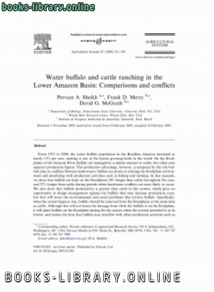 ❞ كتاب Water buffalo and cattle ranching in the Lower Amazon Basin Comparisons and conflicts ❝ 