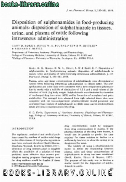 Disposition of sulphonamides in foodproducing animals disposition of sulphathiazole in tissues, urine, and plasma of cattle