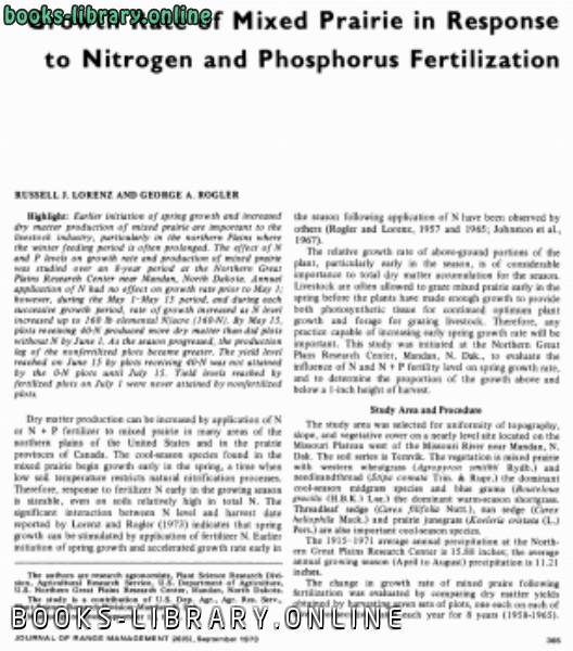 ❞ كتاب Growth rate of mixed prairie in response to nitrogen and phosphorus fertilization. ❝  ⏤ كاتب غير معروف