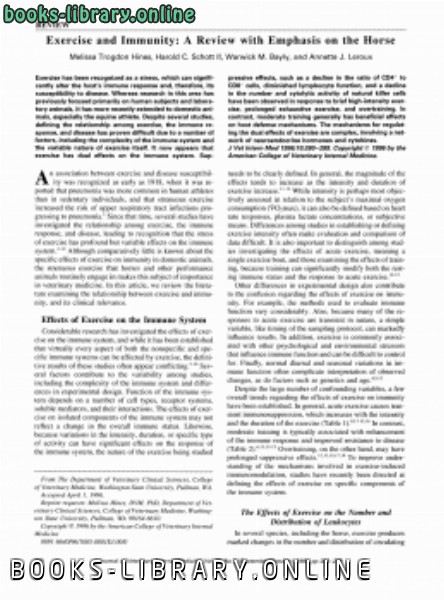 قراءة و تحميل كتاب Exercise and Immunity A Review with Emphasis on the Horse PDF