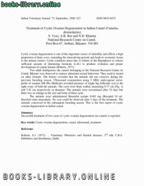 ❞ كتاب Treatment of Cystic Ovarian Degeneration in Indian Camel ❝  ⏤ كاتب غير معروف