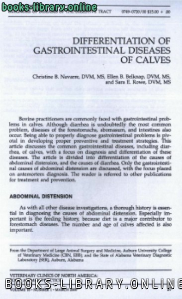 ❞ كتاب Differentiation of gastrointestinal diseases of calves ❝  ⏤ كاتب غير محدد