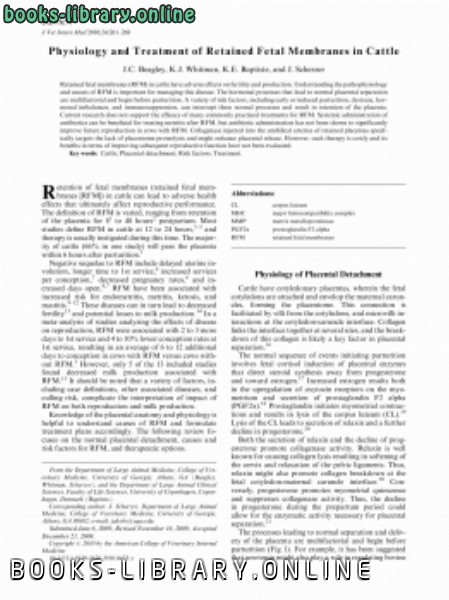 قراءة و تحميل كتابكتاب Physiology and Treatment of Retained Fetal Membranes in Cattle PDF