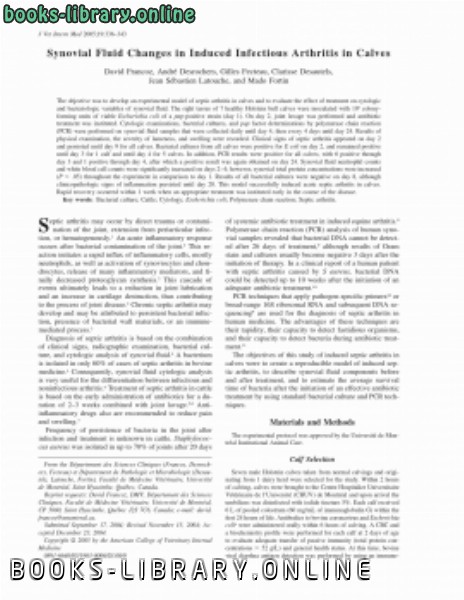 قراءة و تحميل كتابكتاب Synovial Fluid Changes in Induced Infectious Arthritis in Calves (p 336343) PDF