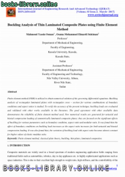 قراءة و تحميل كتابكتاب Buckling Analysis of Thin Laminated Composite Plates using Finite Element Method PDF