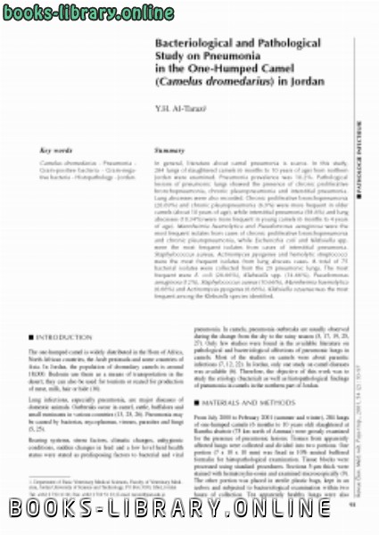 قراءة و تحميل كتابكتاب Bacteriological and Pathological Study on Pneumonia in the OneHumped Camel PDF