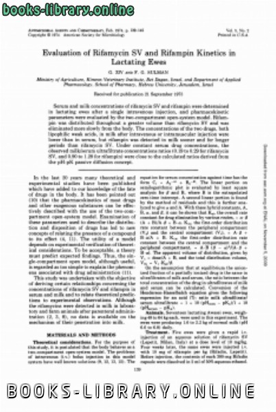 ❞ كتاب Evaluation of Rifamycin SV and Rifampin Kinetics in Lactating Ewes ❝  ⏤ كاتب غير معروف