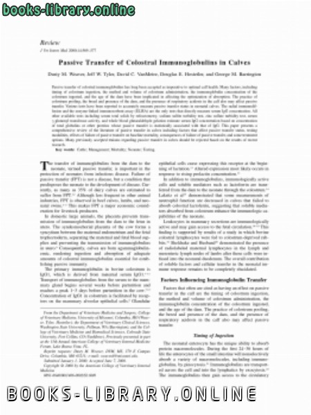 قراءة و تحميل كتابكتاب Passive Transfer of Colostral Immunoglobulins in Calves PDF