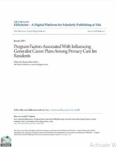 Program Factors Associated With Influencing Generalist Career Plans Among Primary Care Im Residents 