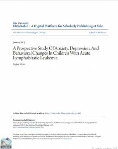 A Prospective Study Of Anxiety, Depression, And Behavioral Changes In Children With Acute Lymphoblastic Leukemia 